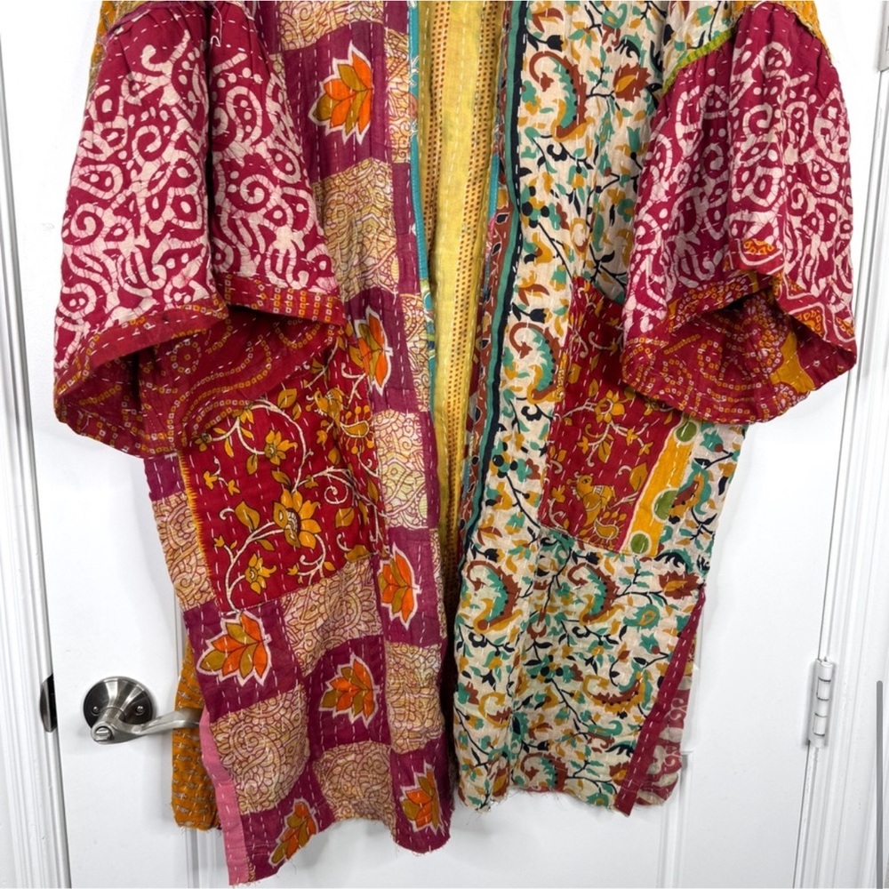 RAHAB’S ROPE Kantha NEW Reversible Patchwork Open Front Boho Kimono Duster NEW - Picture 8 of 14